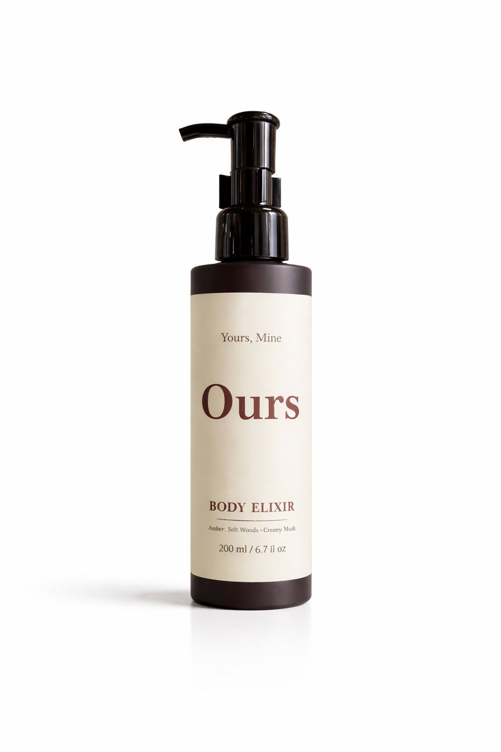 Bottle of 'Ours' Body Elixir on a white background
